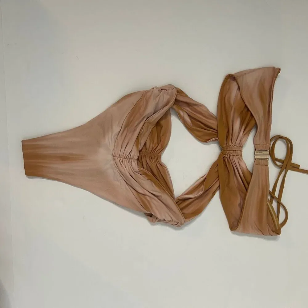 RIOT SWIM PHOENIX ONE PIECE SWIMSUIT OMBRÉ BEIGE MEDIUM - Picture 2 of 4
